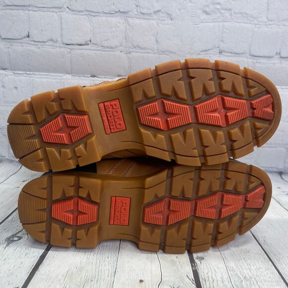 VTG Polo Ralph Lauren Sports Boots Tan Duck Leather Double Zip Strap Hunt Shoes - Picture 14 of 16